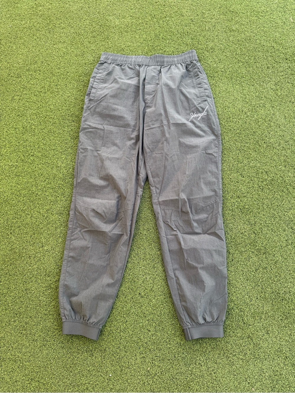 MODERN DESIGNER Y2K 2000s GREY GREEN ATHLETIC YOUNGLA CUFFED ELASTIC JOGGERS